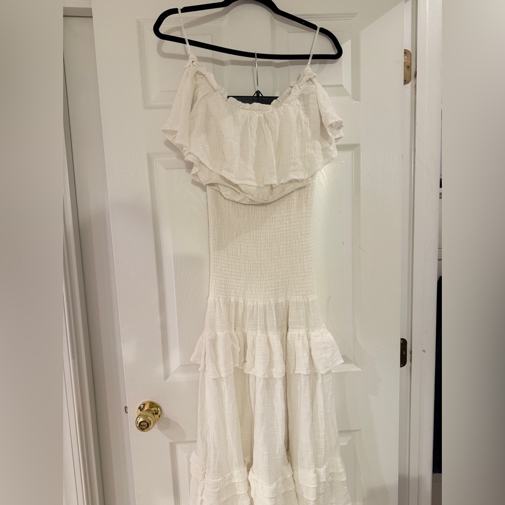 JLUXLABEL Ruffled White Midi Dress